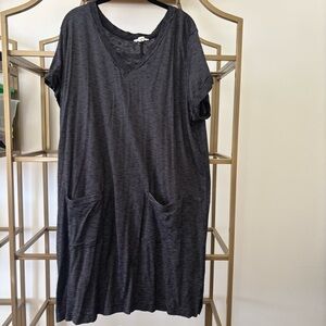 Caslon Black and White Striped V-Neck TShirt Midi Dress